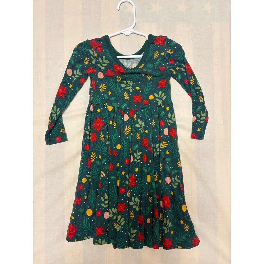 Play by Little Sleepies Holiday Christmas Floral Green Twirl Dress - Size 2T
